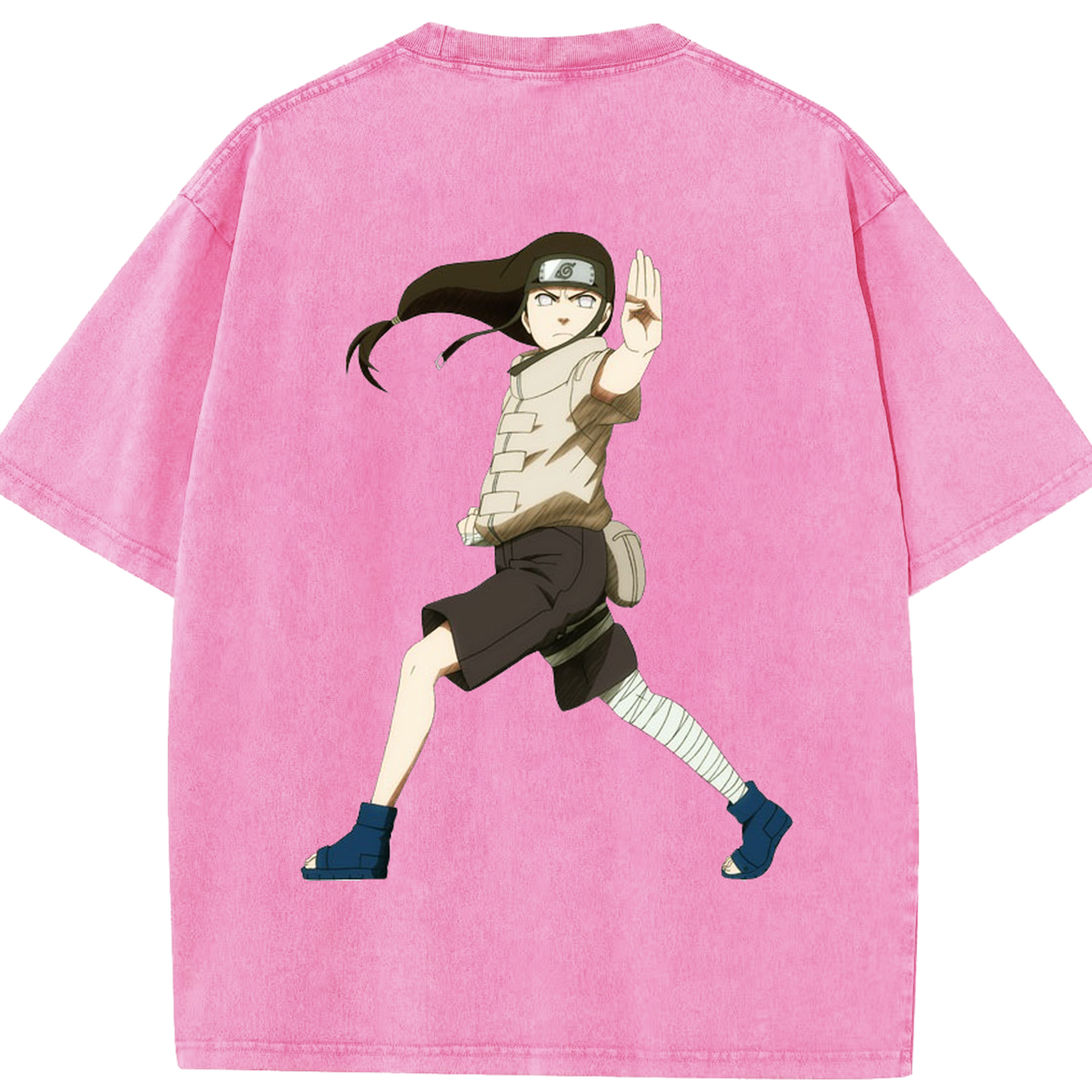 （画像用） NARUTO -ナルト- 日向ネジ Hyūga Neji 綿100% ヴィンテージ風 半袖Tシャツ（背面プリント）